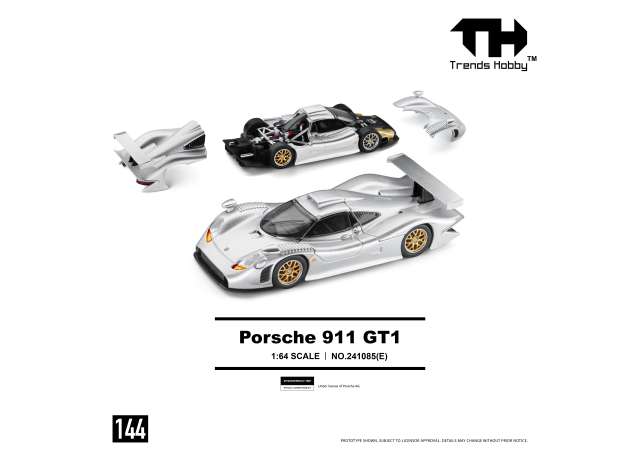 Pre-Order – 1998 Porsche 911 GT1, silver 1:64 Trends Hobby Model (TH241085E) – ETA. January 2027