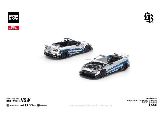 Pre-Order – LB-Works 35 Final Edition, silver/blue chrome 1:64 Pop Race Model (PR640589) – ETA. March 2027