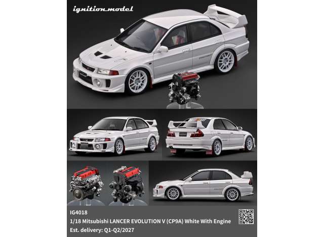 Mitsubishi Lancer Evolution V (CP9A) with 4G63 Engine, white 1:18 Ignition Model (IG4018) – ETA. June 2027