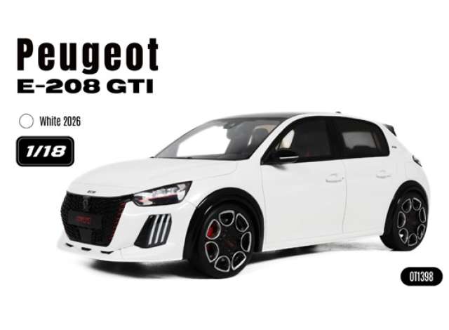 Pre-Order – 2026 Peugeot E-208 GTI *Resin series*, white 1:18 OttOmobile Miniatures Model (OT1398) – ETA. May 2027