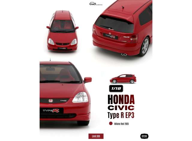 Pre-Order – 2005 Honda Civic Type R EP3 *Resin series*, Milano red 1:18 OttOmobile Miniatures Model (OT1261) – ETA. January 2027