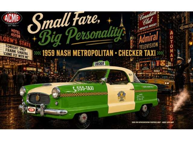 Pre-Order – 1959 Nash Metropolitan *Checker Taxi*, green 1:18 Acme Diecast Model (ACME1801000) – ETA. April 2027