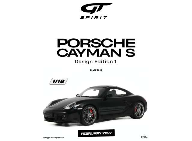 Pre-Order – 2008 Porsche Cayman S Design Edition 1 *Resin serie*, black 1:18 GT Spirit Model (GT984) – ETA. May 2027