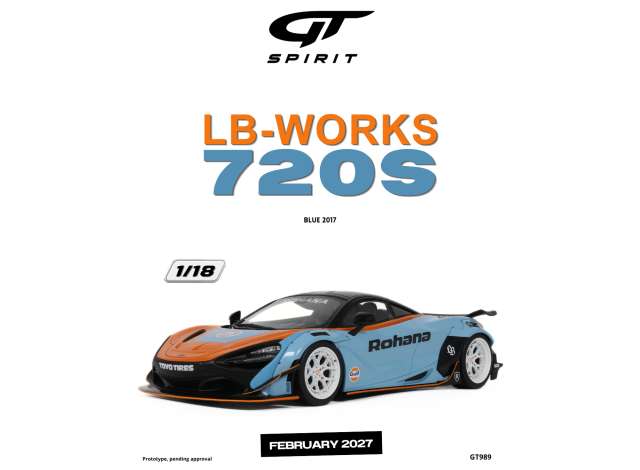 Pre-Order – 2017 LB-Works 720S *Resin serie*, orange/blue 1:18 GT Spirit Model (GT989) – ETA. May 2027