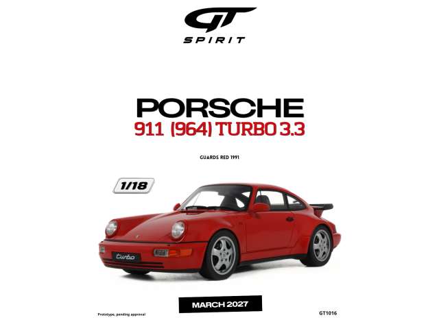 Pre-Order – 1991 Porsche 911 (964) Turbo 3.3 *Resin serie*, guards red 1:18 GT Spirit Model (GT1016) – ETA. June 2027
