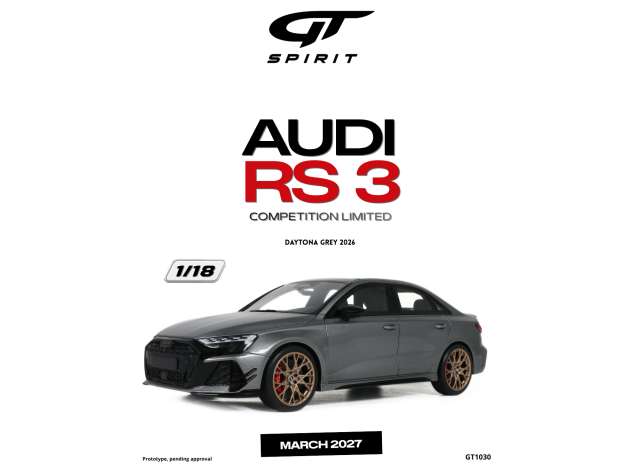 Pre-Order – 2026 Audi RS 3 Competition Limited *Resin serie*, Daytona grey 1:18 GT Spirit Model (GT1030) – ETA. June 2027