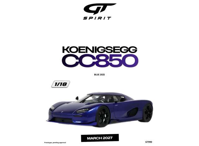 Pre-Order – 2025 Koenigsegg CC850 *Resin serie*, blue 1:18 GT Spirit Model (GT990) – ETA. June 2027