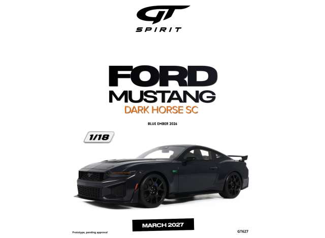 Pre-Order – 2026 Ford Mustang Dark Horse SC *Resin serie*, blue ember 1:18 GT Spirit Model (GT627) – ETA. June 2027