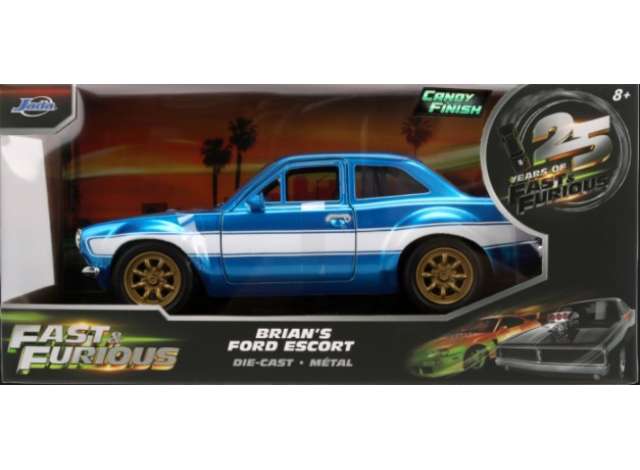 Ford Escort Candy Finish *Fast & Furious*, blue/white 1:24 Jada Model (JADA37875) – ETA. April/May 2027