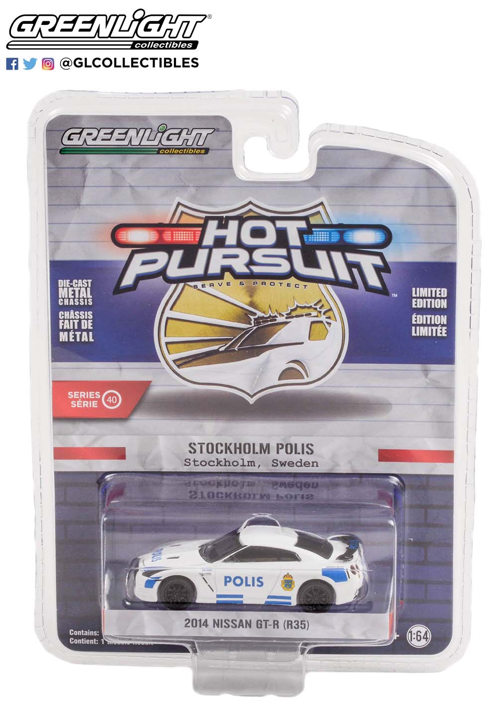 2014 Nissan GT-R (R35) Stockholm Polis Hot Pursuit Series 40 1:64 GreenLight Model Car