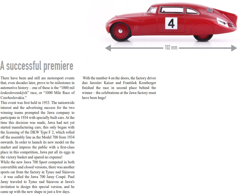 Available To Order – Jawa 700 Jaray Prototype '4' Red 1:43 AutoCult Model (ATC 06067)