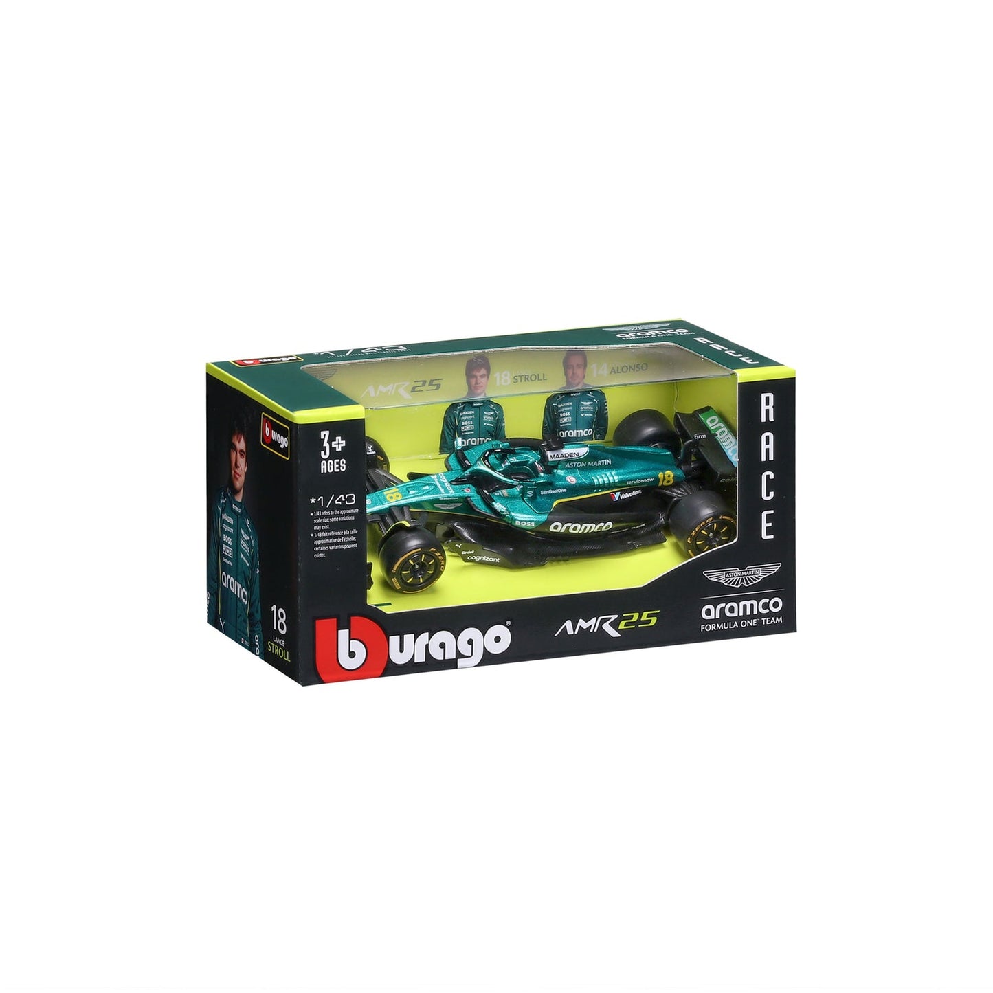 2025 Aston Martin AMR25 L. Stroll 1:43 Bburago F1 Model (18-60039C-STROLL)