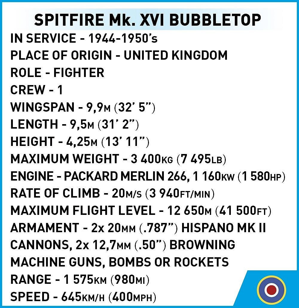 Available to Order – Supermarine Spitfire MK.X WWII (155 pcs) Cobi Model (COB 5865)