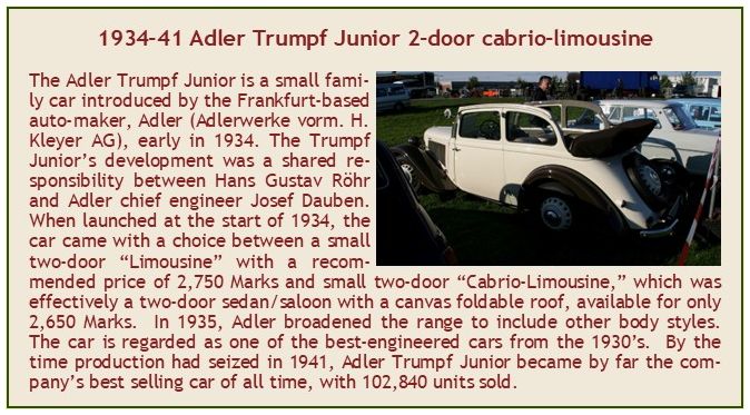 Available To Order – Adler Trumpf Junior Cabrio-Limo Beige Brown 2-Door Top Down 1937-41 1:43 (ESV EMEU43034K)