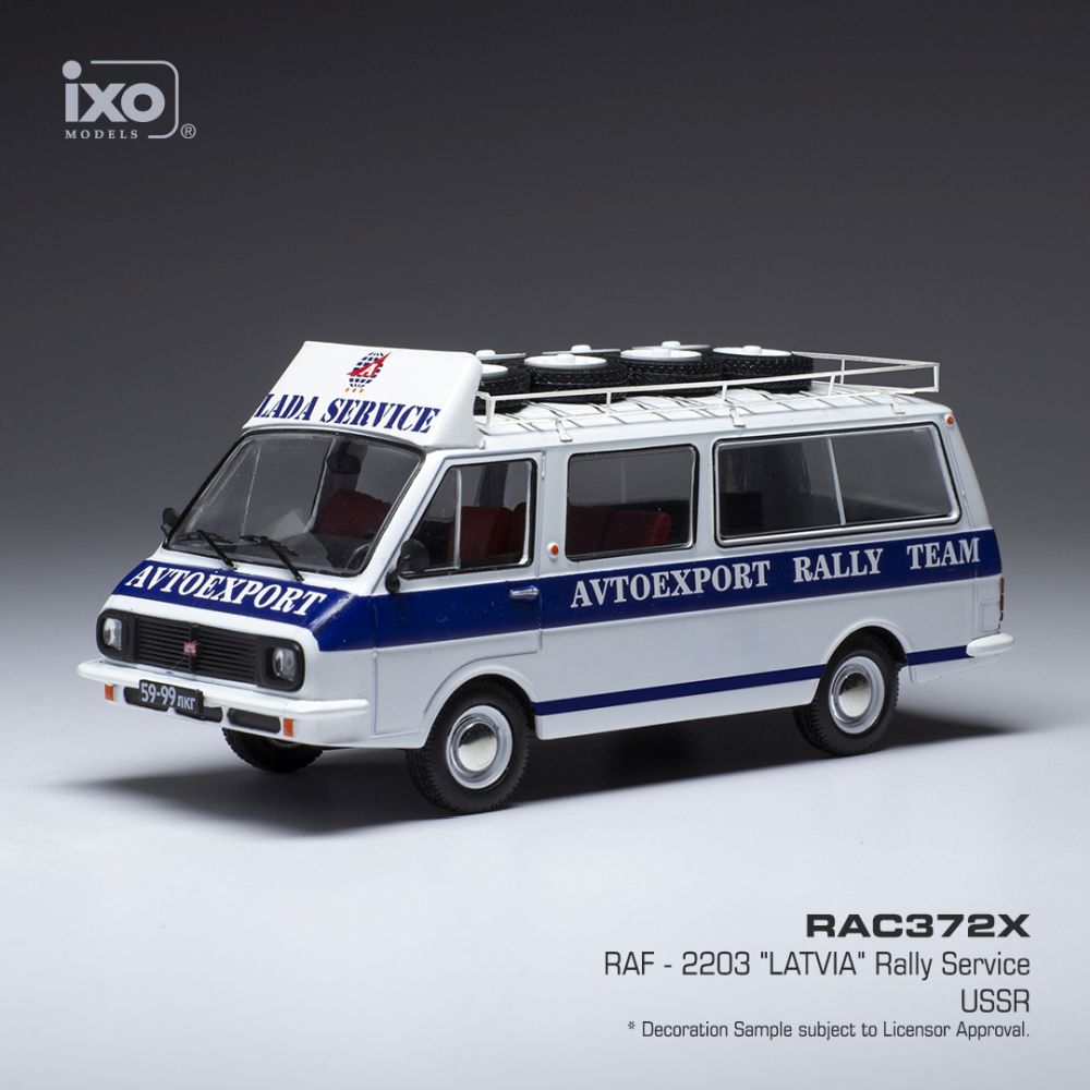 Available To Order – RAF 2203 Latvia Rally Service Assistance w/Roof Rack and Wheels 1:43 IXO Model (IXO RAC372X)