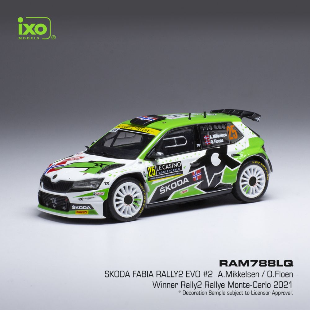 Available To Order – Skoda Fabia Rally 2 EVO #25 Rally Monte Carlo 2021 A.Mikkelsen/O.Floene 1:43 IXO Model (IXO RAM788)