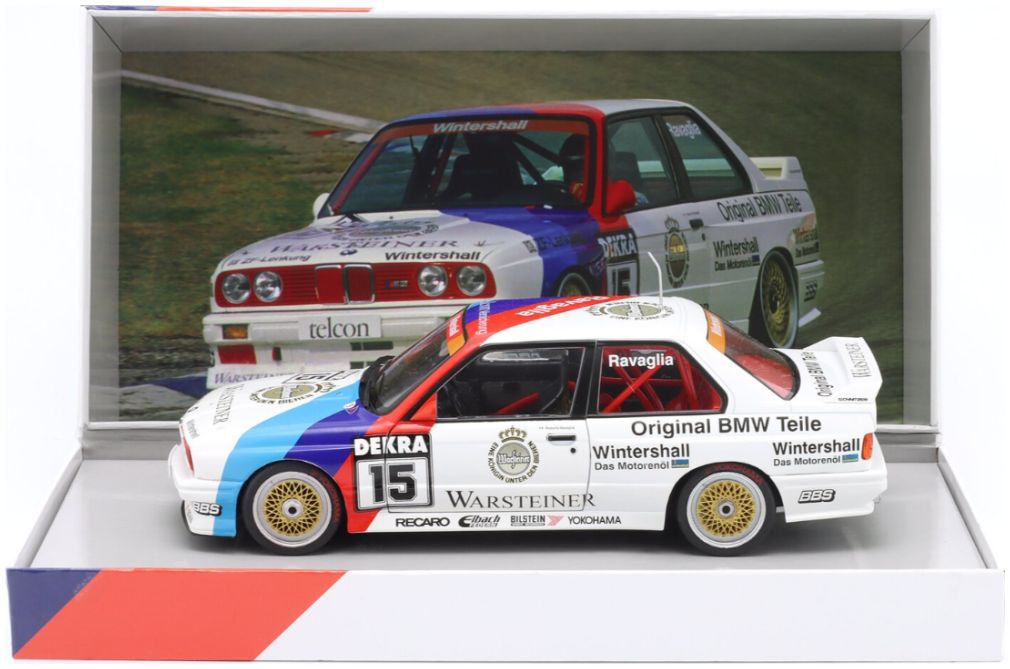 Available To Order – BMW M3 (E30) #15 DTM Champion 1989 Roberto Ravaglia 1:18 IXO Model (IXO W18038002C)