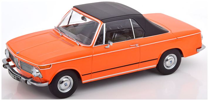 Available To Order – BMW 1600-2 Cabrio 1968 Orange w/Removable Softtop 1:18 (KKS DC181101)