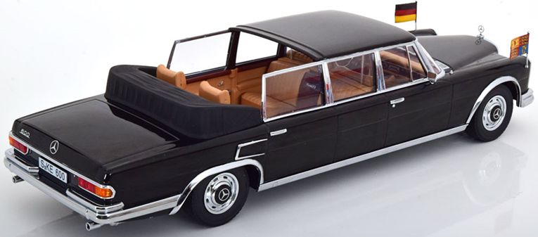 Available To Order – Mercedes 600 W100 Landaulet Queen Elizabeth II/Kiesinger 1965 Black 1:18 (KKS DC181185)