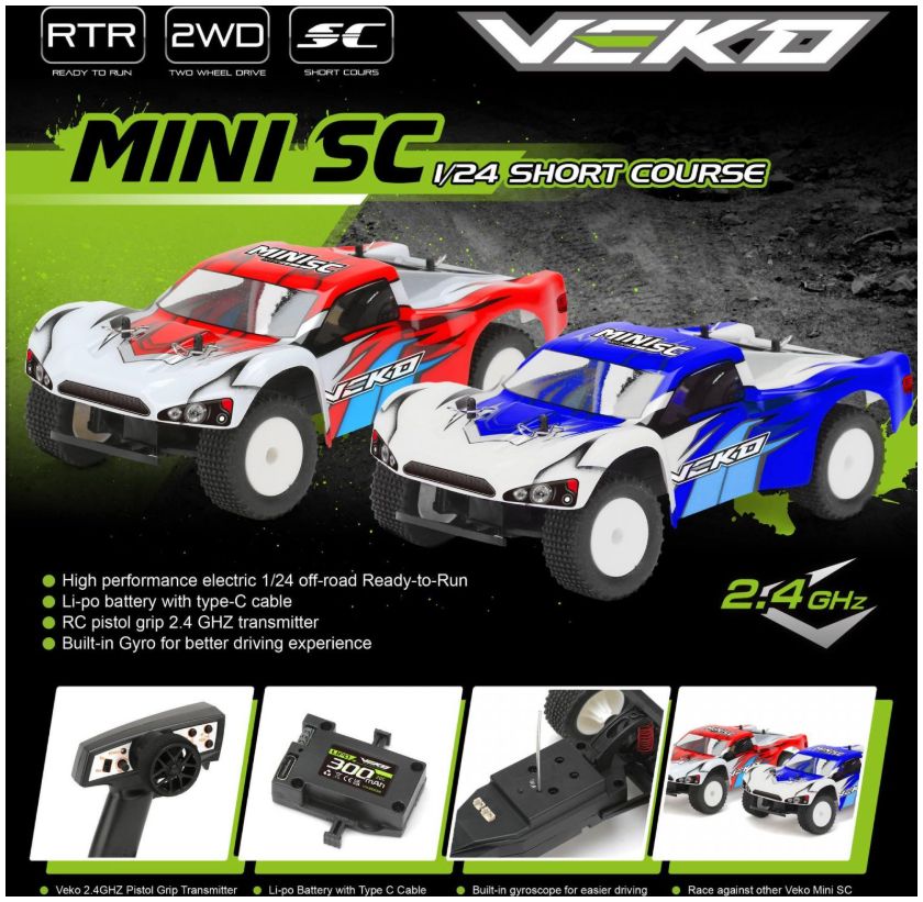 Available To Order – Veko Mini SC Red Short Course RTR w/Gyro 1:24 Kyosho Model (KYO VK0002R)