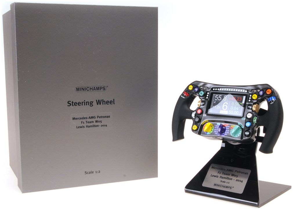 Available To Order – Steering Wheel Mercedes Amg W05 2014, L. Hamilton, Mercedes F1 Team 1:2 Minichamps Model (MIN 247 140044)