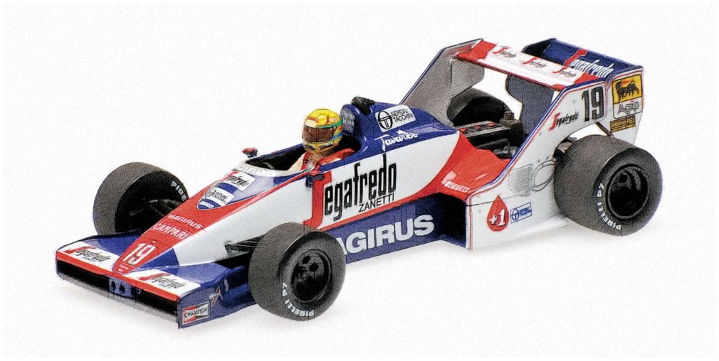 Toleman Hart Tg183B - Dirty Version 1984, A. Senna, 2nd Brazilian Gp 1:43 Minichamps Model (view 2)
