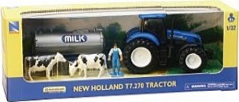 Available to Order – New Holland T7.270 w/Milk Trailer, Farmer & Cows 1:32 (NEW 05523A)
