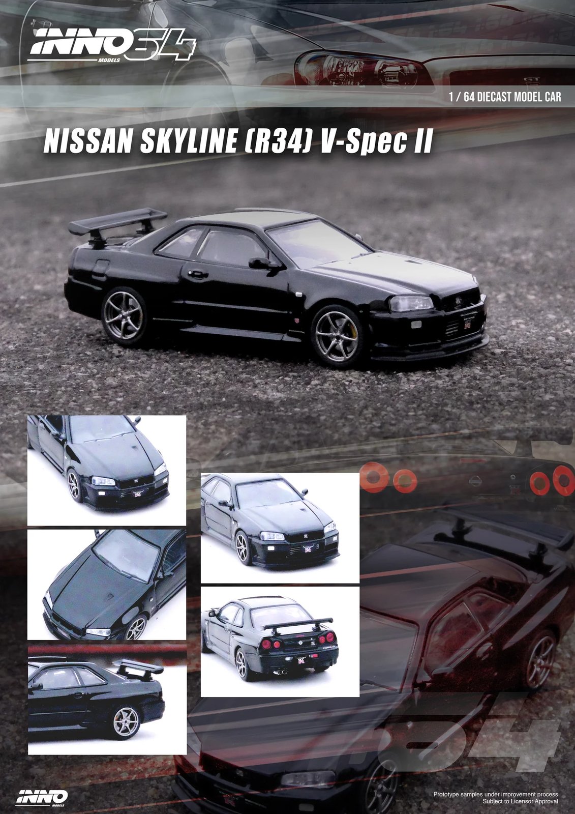 1:64 INNO64 IN64-R34VS-BLA NISSAN SKYLINE GT-R (R34) V-SPEC II BLACK