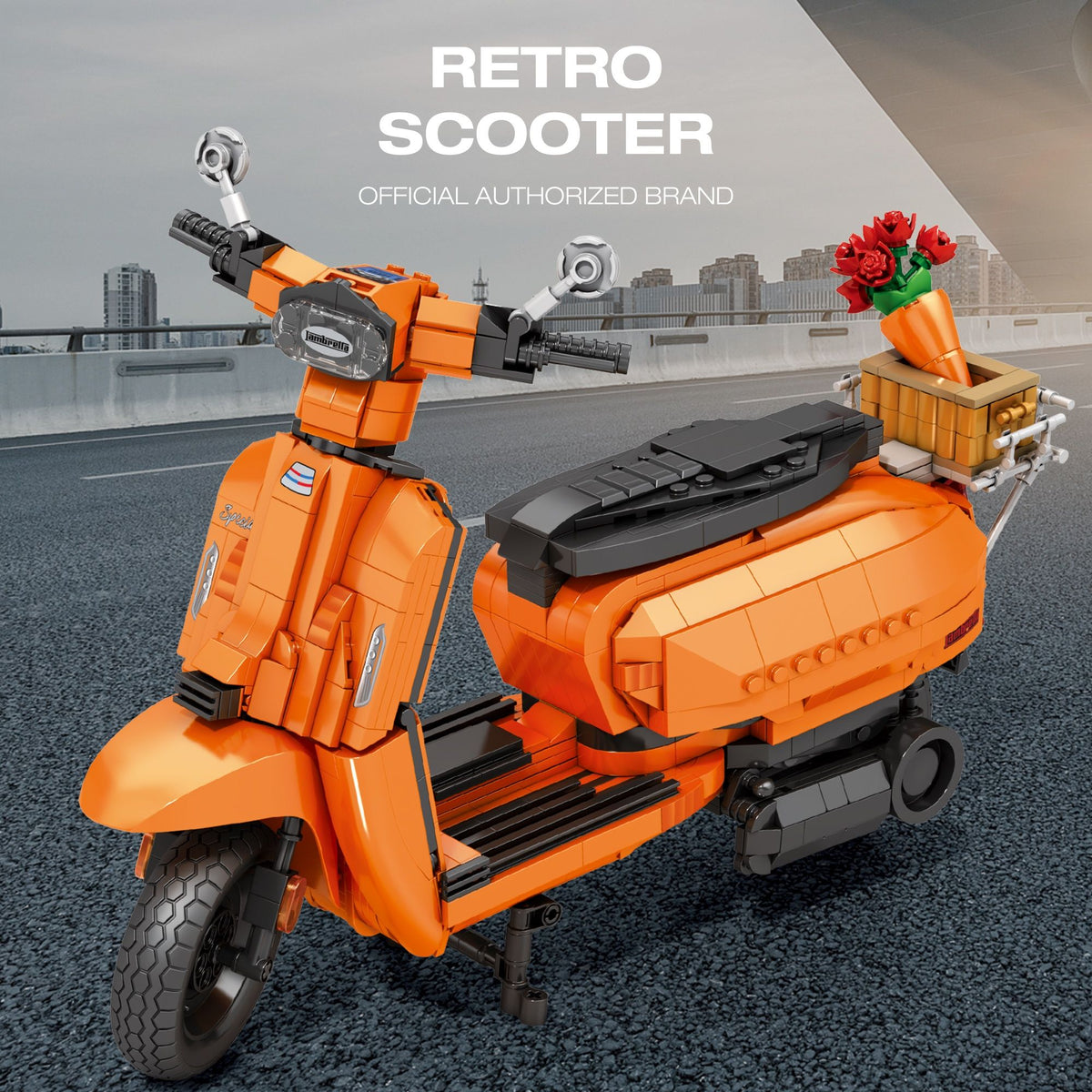 Available To Order – Lambretta V200 Scooter Orange (1169pcs) 32.7 CM Reobrix Model (REO 11036)