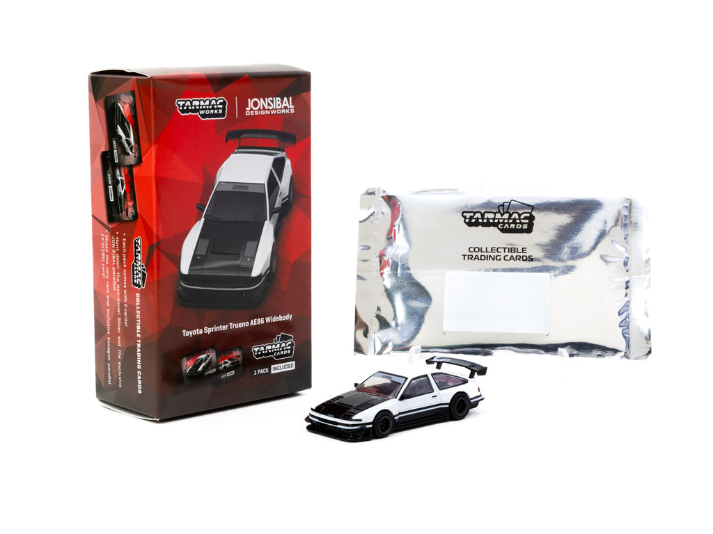 1:64 Tarmac Works Toyota Sprinter Trueno AE86 Widebody by Jon Sibal with Trading Card Pack – TC-T64G-060-WB