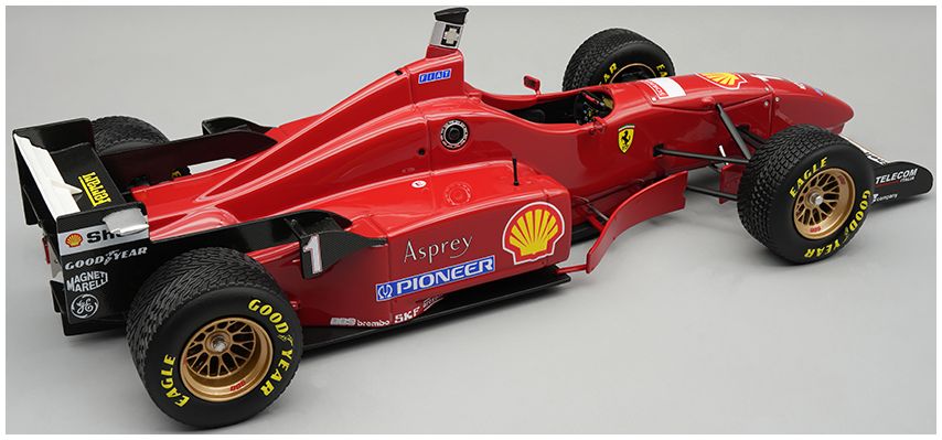 Available To Order – Ferrari F310 1996 Spain GP #1 Michael Schumacher (w/Rain Tyres) 1:18 Tecnomodels Mythos Model (TEC 18387A)