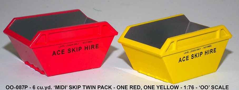 2pc Set - 4.5 cu yd 'midi' skip Painted, 1 x Red 1 x Yellow OO – diecast model (view 3)