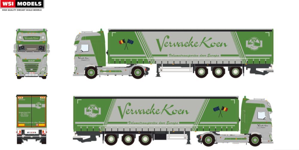 Available To Order – DAF XF Super Space Cab 4x2 Curtainside Trailer 'Vervaeke Koen Transport' 1:50 (WSI 01-3474)