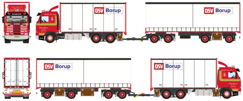 Available To Order – Scania 3 Series Streamline 6x2 Riged Box Drawbar Turntable Trailer 7 Axle 1:50 (WSI 01-4289)