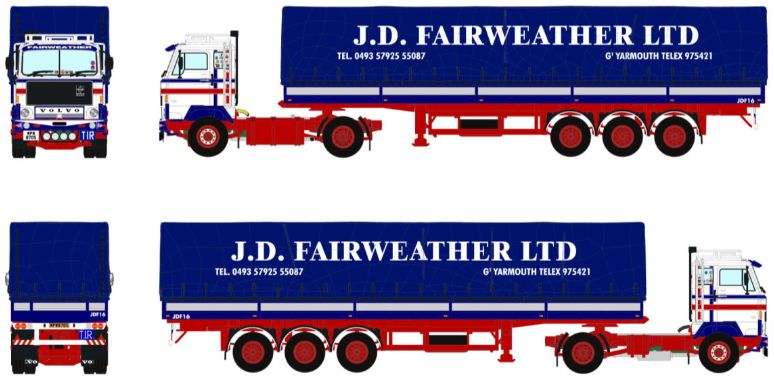 Available To Order – Volvo F89 4x2 Classic Curtainsider Trailer 3 Axle Fairweather 1:50 (WSI 01-4323)