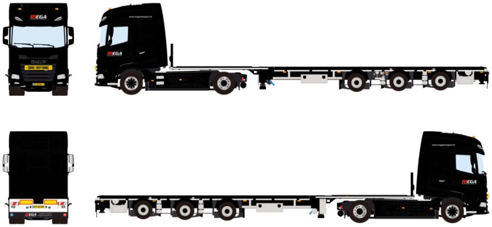 Available To Order – DAF XG+ 4x2 Flatbed Mega Trailer 3 Axle Mega Transport 1:50 (WSI 01-4861)