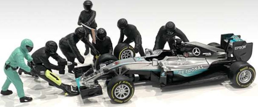 Available To Order – F1 Pit Crew Figures Set #1 Team Black (x7) 1:43 (AMD 38383)