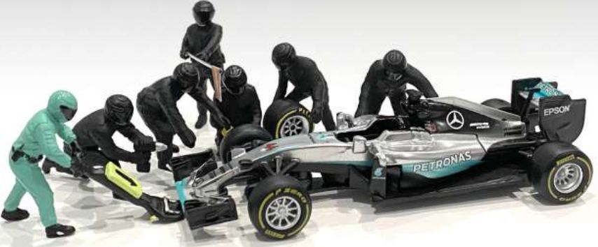 F1 Pit Crew Figures Set #1 Team Black (x7) 1:18 American Diorama Model