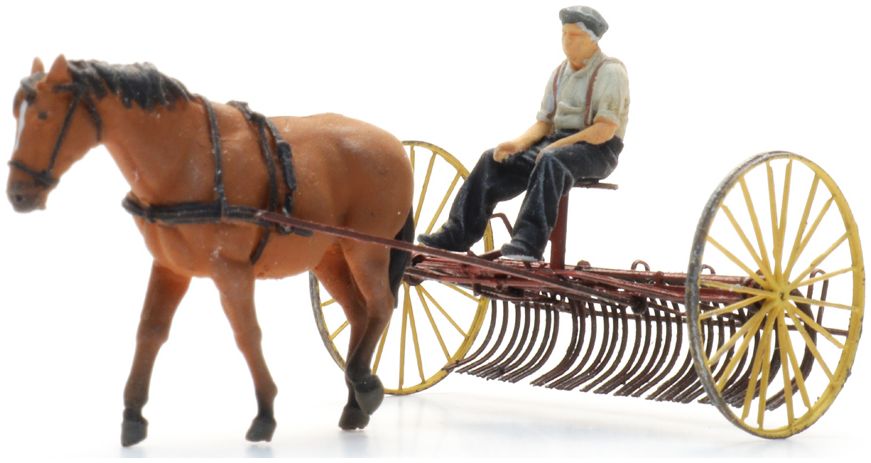 Available To Order – Hay rake w/Horse + Figure Ready-Made, Painted 1:87 Artitec Model (ATT 387609)