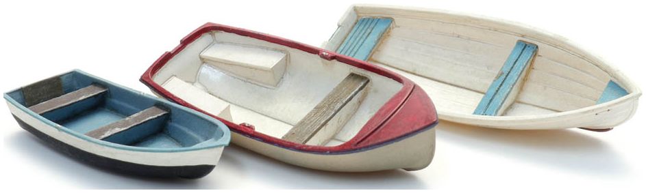Available To Order – Polyester Rowing Boats (3x) Ready-Made, Painted 1:87 Artitec Model (ATT 387615)