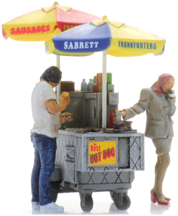 Available To Order – NYC Hot Dog Cart + Two Figures Ready-Made, Painted 1:87 Artitec Model (ATT 387625)