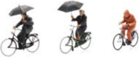 Available To Order – Cyclists in the Rain (3x) Ready Made Painted 1:87 Artitec Model (ATT 5870016)