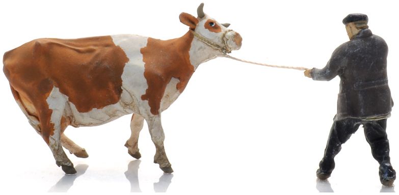 Available To Order – Farmer w/Obstinate Cow (1x) Ready-Made Figures 1:87 Artitec Model (ATT 5870031)