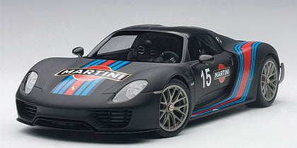 Available to Order – Porsche 918 Spyder Weissach Package Black/Martini Livery 2013 1:18 (AUT 77929)