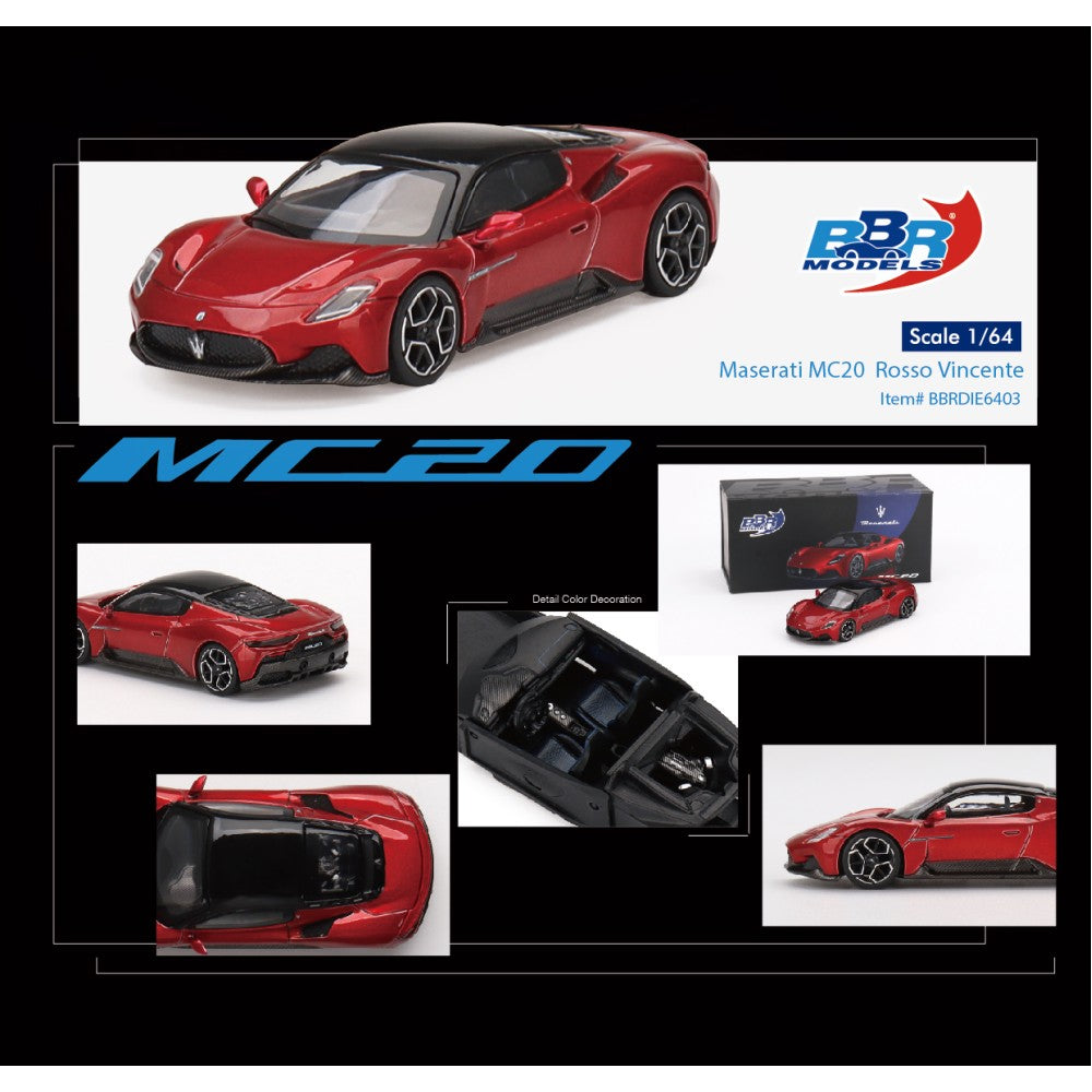 Maserati MC20 Rosso Vincente 1:64 BBR Model Car (BBRDIE6403)