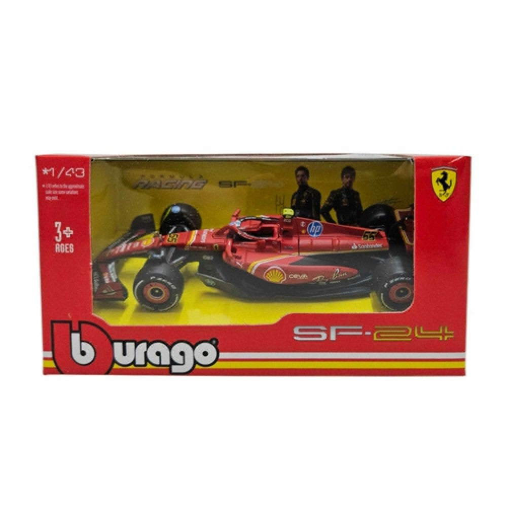 Available to Order – Ferrari F1 SF-24 No.55 4th Italy Monza GP 2024 Carlos Sainz Card Box 1:43 Burago Model (BG36844-S-MONZA)