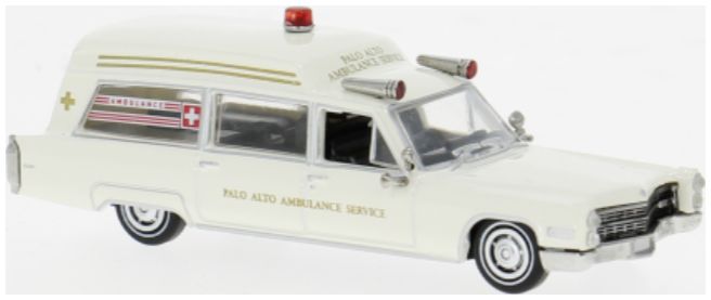 Available To Order – Cadillac Miller Meteor Ambulance 1966 Palo Alto Ambulance 1:87 (BRE 19778)
