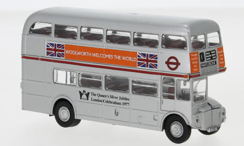 Available To Order – AEC Routemaster, silver Jubilee, 1977 Woolworths (Route 1 Marylebone) SRM25 1:87 Brekina Model (BRE 61105)