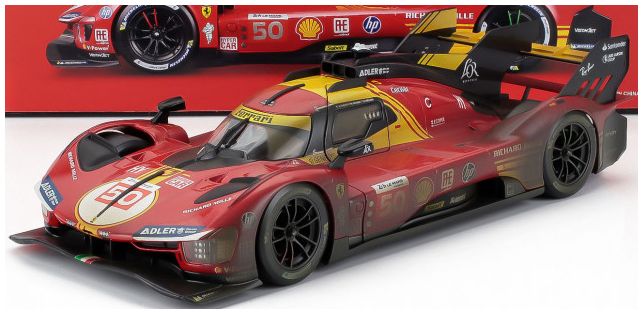 Available To Order – Ferrari 499P 3.0L Turbo V6 AF Corse #50 Winner 24h Le Mans (After Race Version) 1:18 Bburago Model (BUR 16303D)