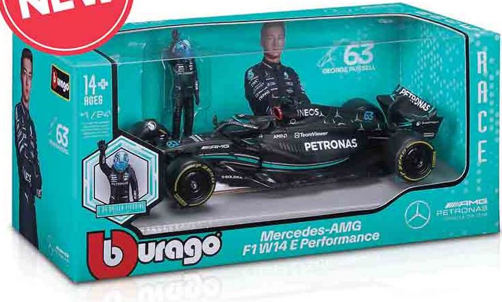 Available to Order – Mercedes Benz AMG Petronas F1 Team 2023 Russell w/Figure 1:24 (BUR 28037R)